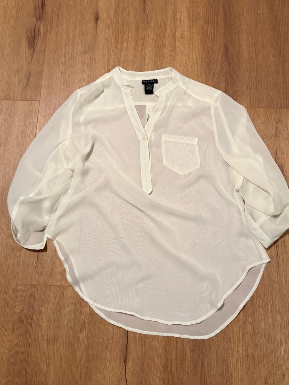 Wet Seal Ivory Sheer V-Neck Pullover Blouse